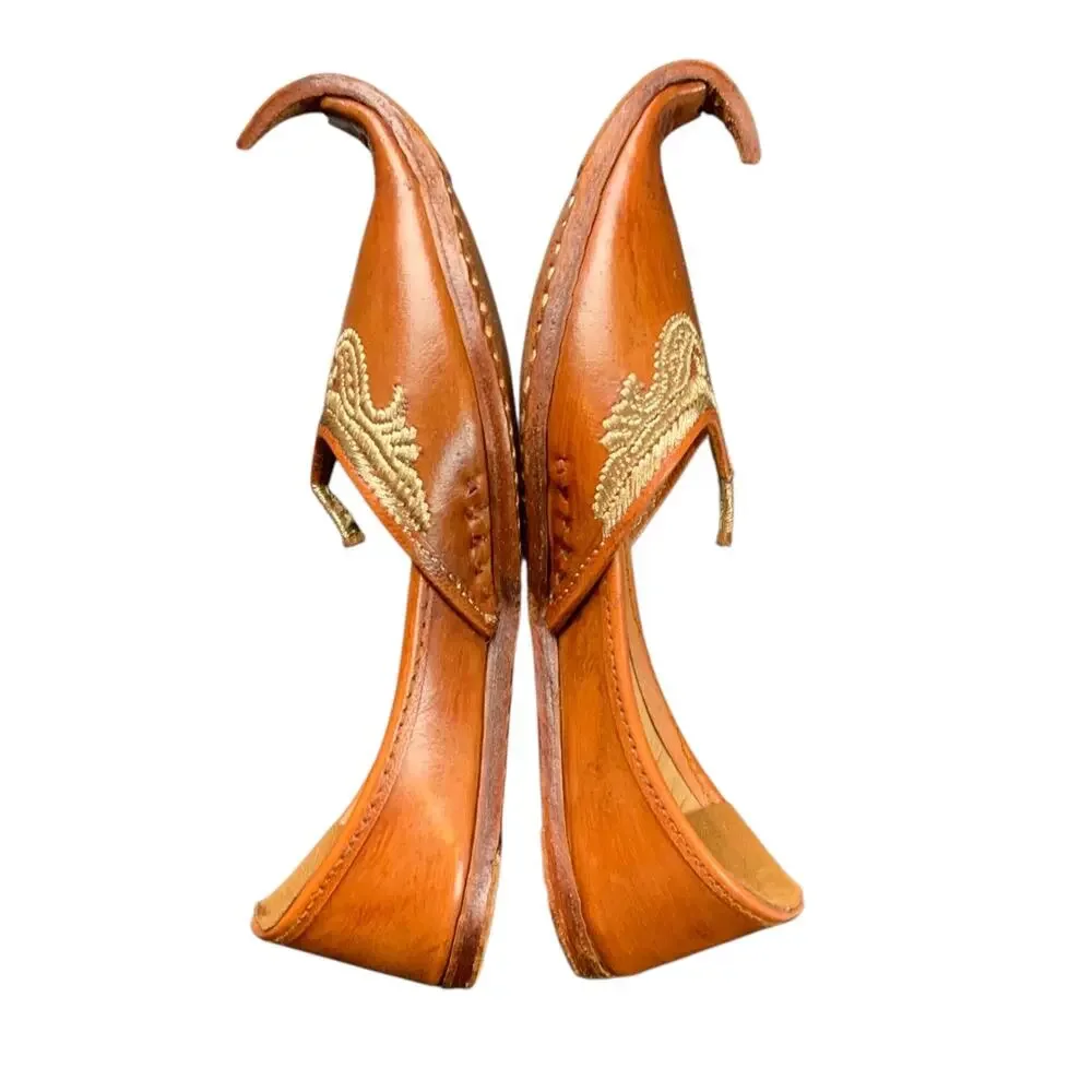 Data Stores Kids Size 11 Leather Jutti Mojari Shoes Brown Gold Embroidered India